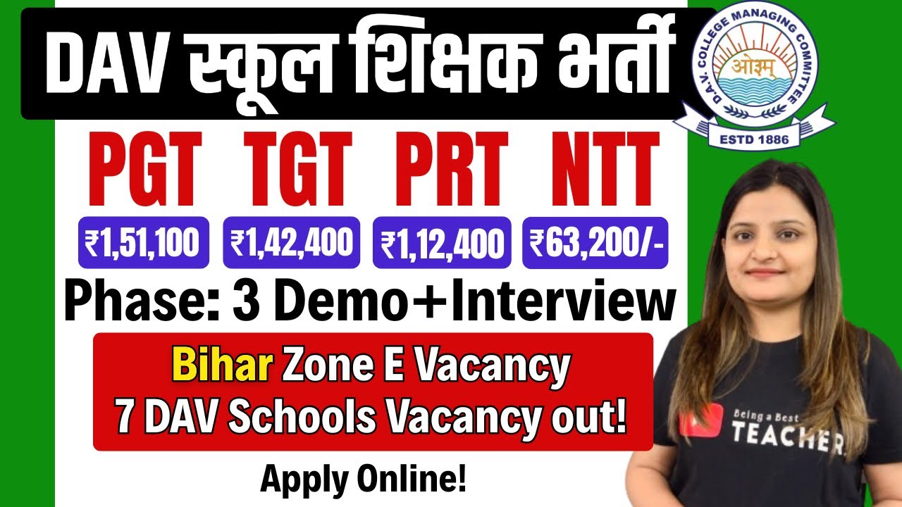 DAV PUBLIC SCHOOLS BIHAR VACANCY OUT 2026 | PGT TGT PRT NTT & Other Posts | APPLY ONLINE 