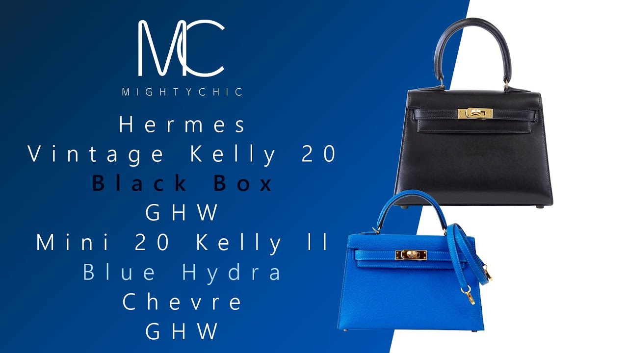 &bull; MIGHTYCHIC &bull; Hermes Vintage Kelly 20 Black Box GHW Hermes Mini 20 Kelly ll Blue Hydra Chevre GHW