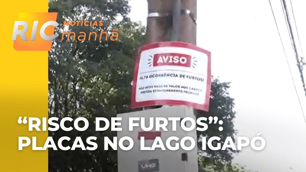 Moradores instalam, no movimentado Lago Igapó, placas alertando para risco de furtos em veículos