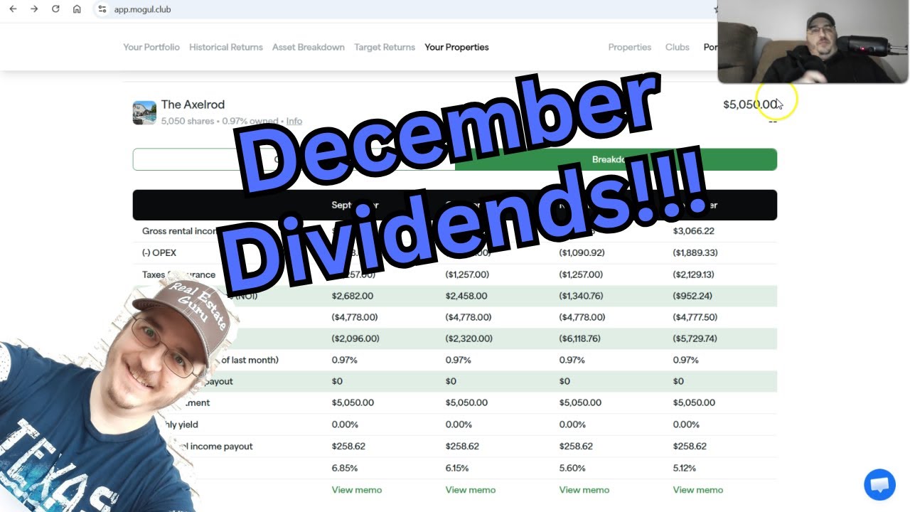Mogul December Dividends - Fractional Real Estate Investing on Mogul.Club - Portfolio Results!