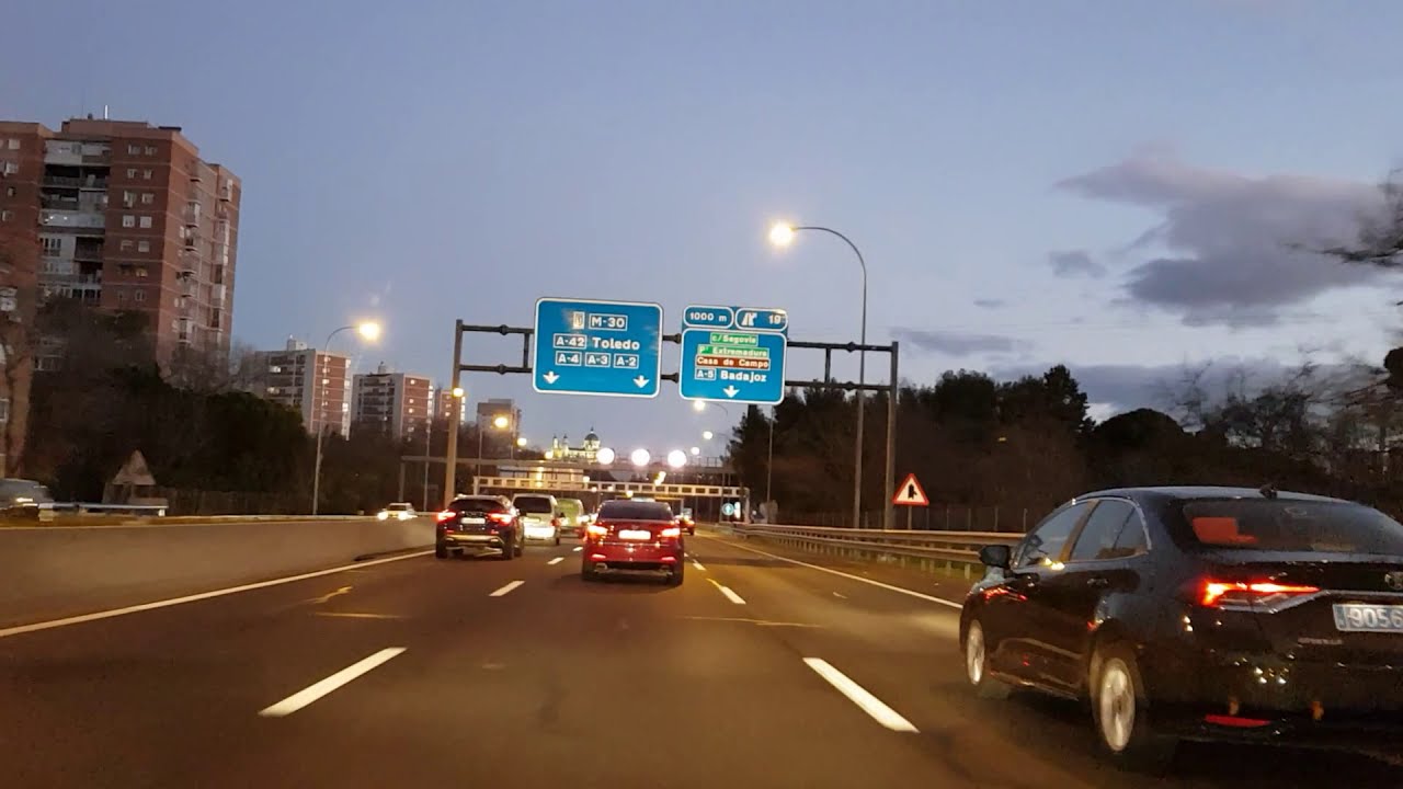 AutoBahn HighWay & Tunel in Madrid Spain - Car Driving Travel