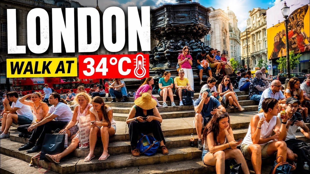 England, London City Summer Streets Heatwave Walk in London | Central London View at 34&deg;C [4K HDR]