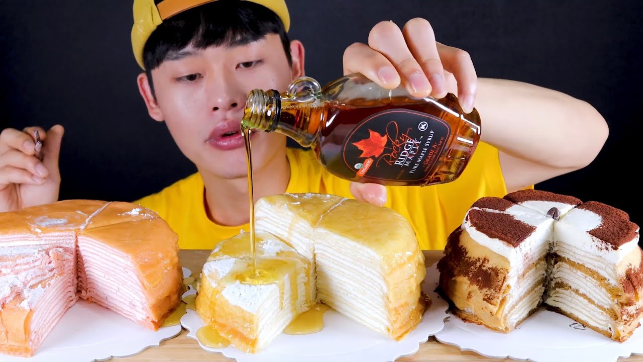 3가지맛 크레이프 케이크(딸기,오리지널,티라미수)~!! CREPE CAKE(Strawberry,Original,Tiramisu)MuKBang~!!