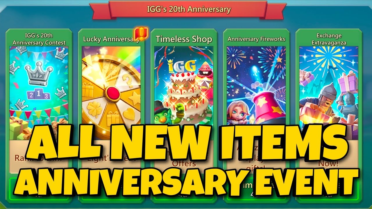 Lords Mobile IGG 20th Anniversary Event All New Items