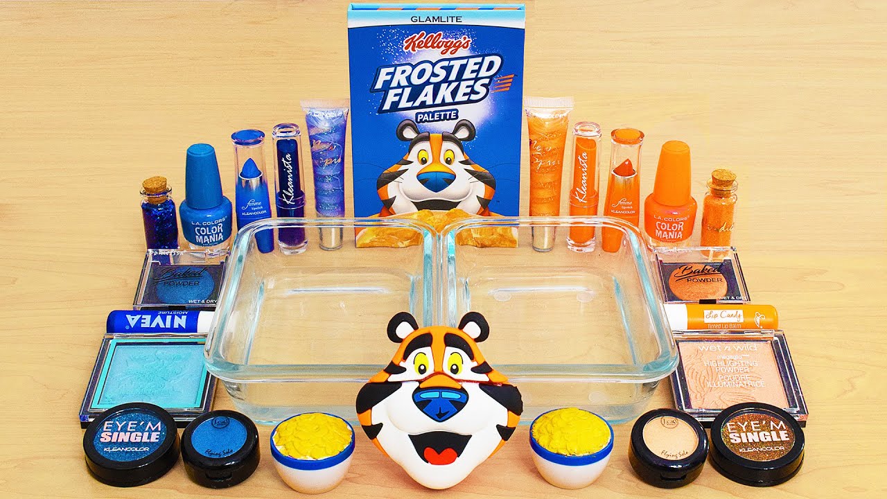 Frosted Flakes Cereal Slime ASMR  - Mixing Makeup Eyeshadow Into Slime