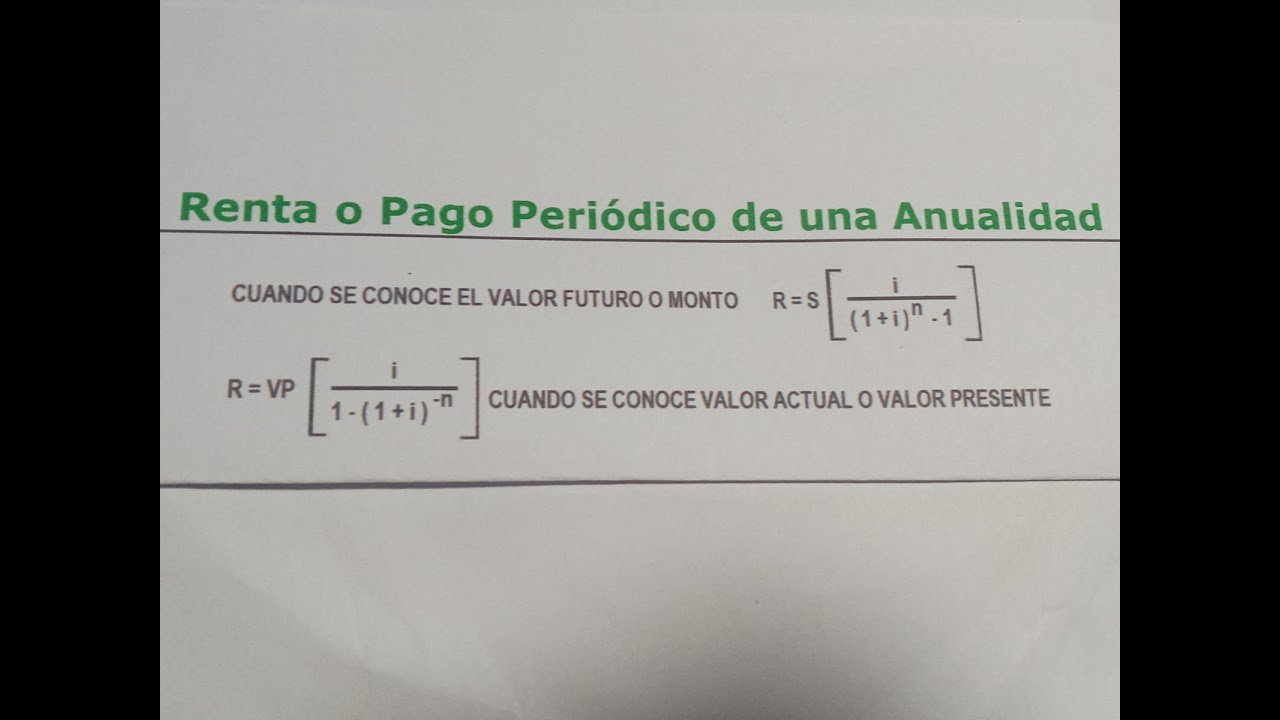 COMO CALCULAR RENTA DE UNA ANUALIDAD CIERTA.CUANDO SE CONOCE MONTO Y CUANDO SE CONOCE VALOR PRESENTE