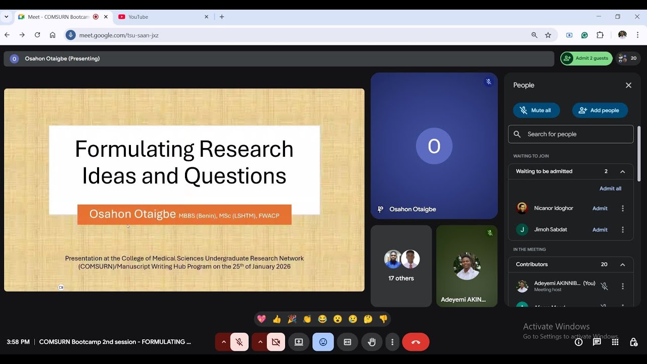 COMSURN Research Bootcamp 2nd session - FORMULATING RESEARCH IDEAS & QUESTIONS By Dr. Osahon Otaigbe