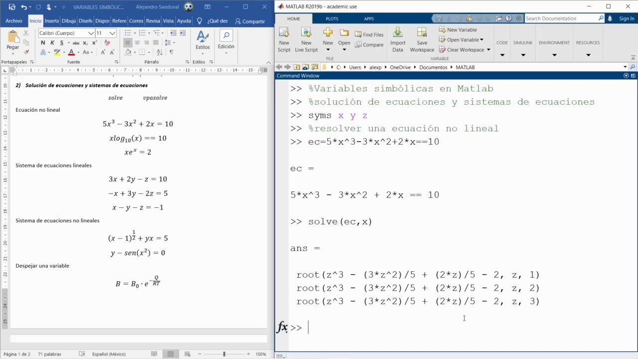 Variables simbólicas en Matlab