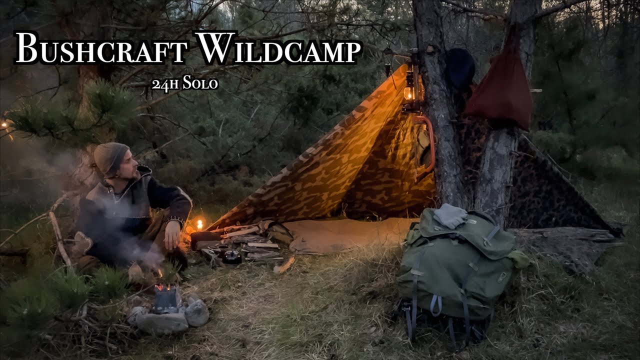 24h Bushcraft Wildcamp / Zeltbahn, Bedroll, Sheepskin, Carving, Campfire Cooking, Fjällräven - Gyro