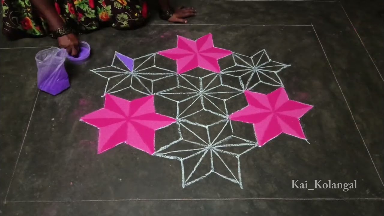 9 × 5 dots Simple Kolam | flower kolam rangoli | muggulu 