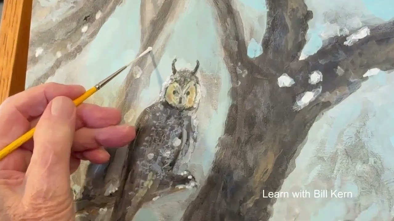 Acrylic Painting Tutorial: Owl in a Snowstorm 6 #acryliclandscapepainting  #paintingtutorial