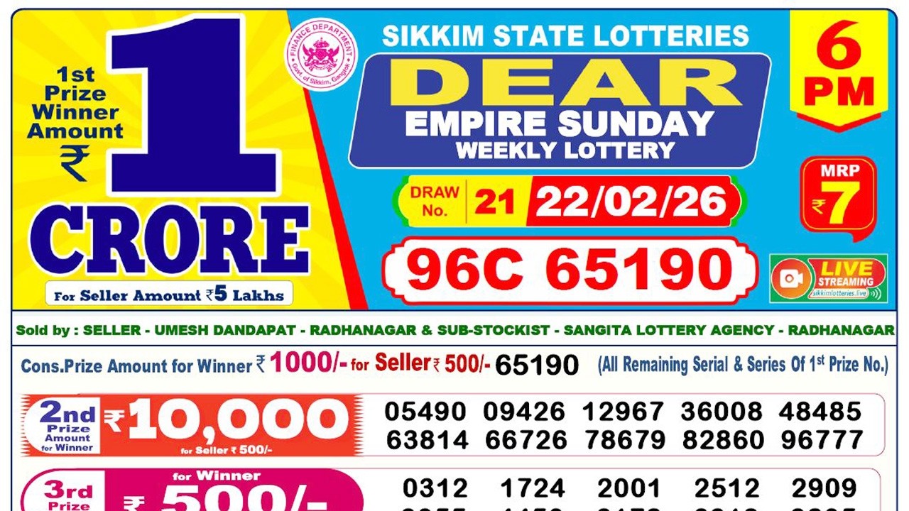 Sikkim Lottery Sambad Live 6pm 22.02.2026 | Lottery Live
