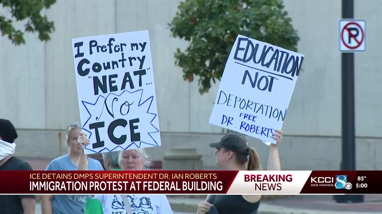 Des Moines residents gather downtown for protest after Dr. Ian Roberts' arrest