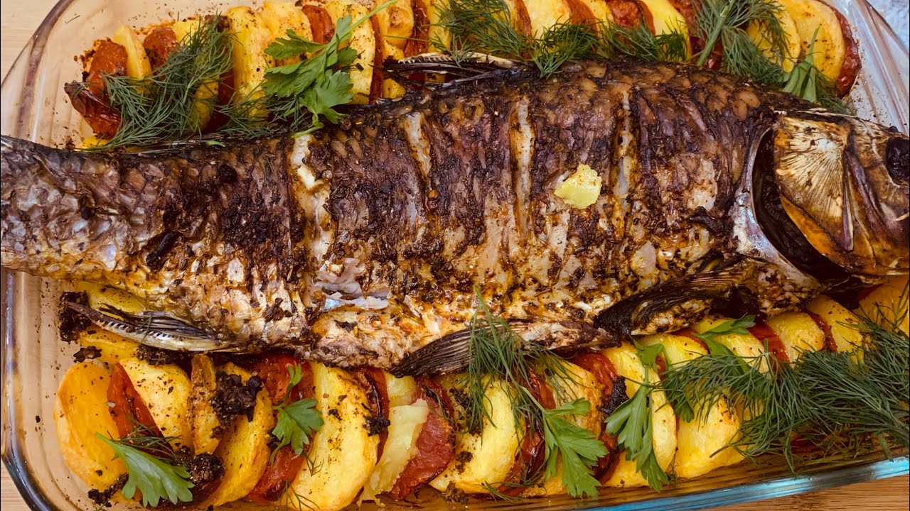 Пеште пісірілген балық. Baked fish in the oven. Рыба запеченная в духовке.