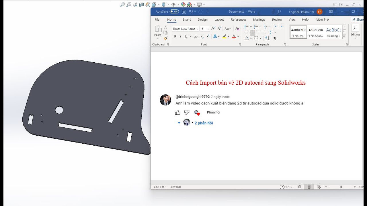 Cách chuyển bản vẽ 2D từ Autocad sang 3D Solidworks