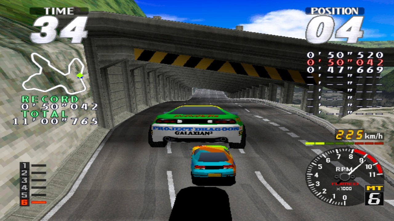 Rave Racer - Namco System 22 - Mountain (Professional) - 4 Green Car  - Extra Mode - Full Race