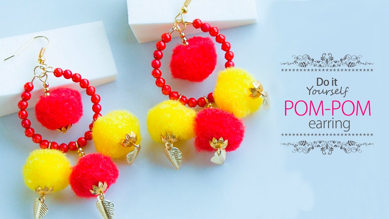 How to make pom pom earrings | hoop earrings design|  Designer jewelry | Beads art\vineeta mishra