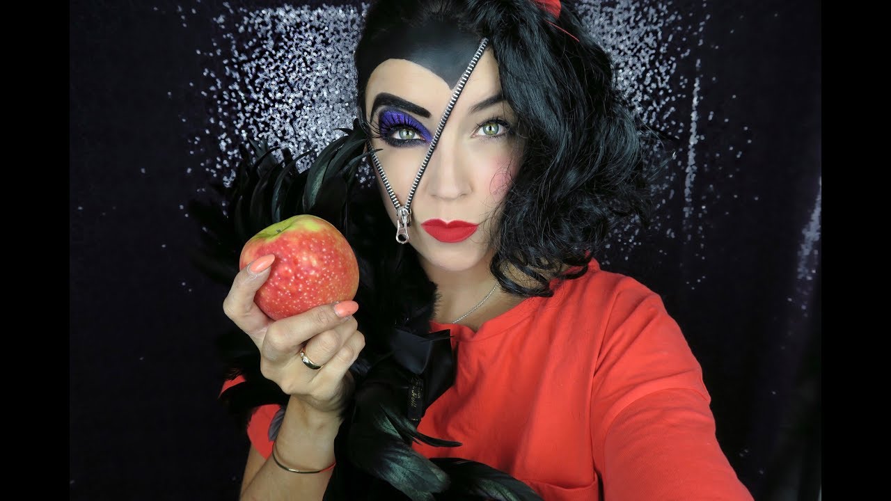 Half Snow white Half evil with Halloween makeup tutorial