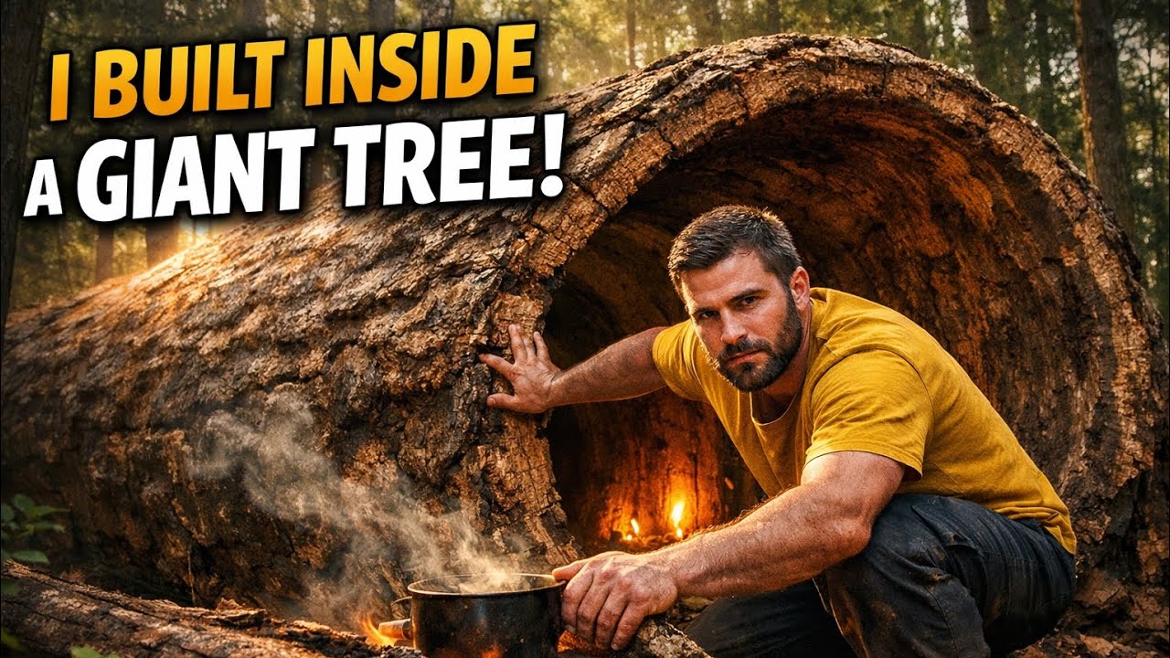Hollowed a Massive Ancient Tree to Build a Modern Shelter | Silent ASMR Survival Build | Gangal life