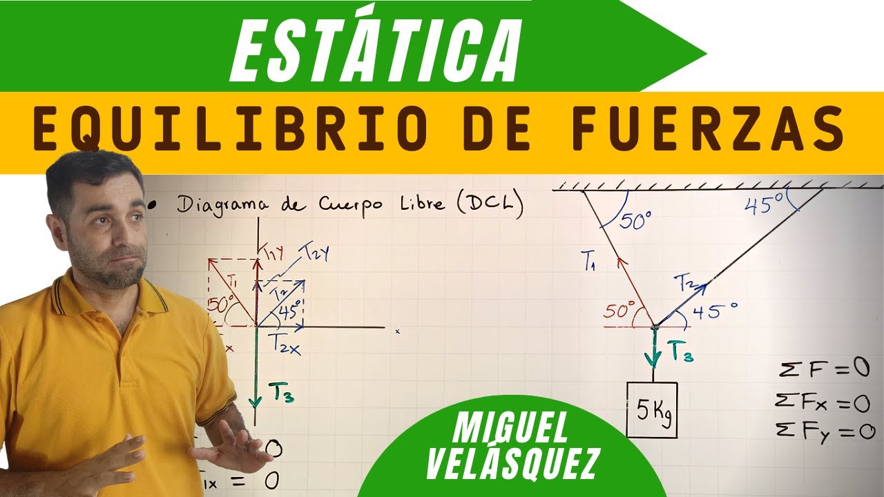 Suma de fuerzas en equilibrio | Problema Sistemas en equilibrio estático | Diagrama de cuerpo libre