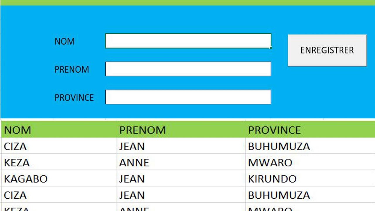 CR&Eacute;ATION DU FORMULAIRE DE SAISIE POUR PLUSIEURS DONN&Eacute;ES AVEC EXCEL
