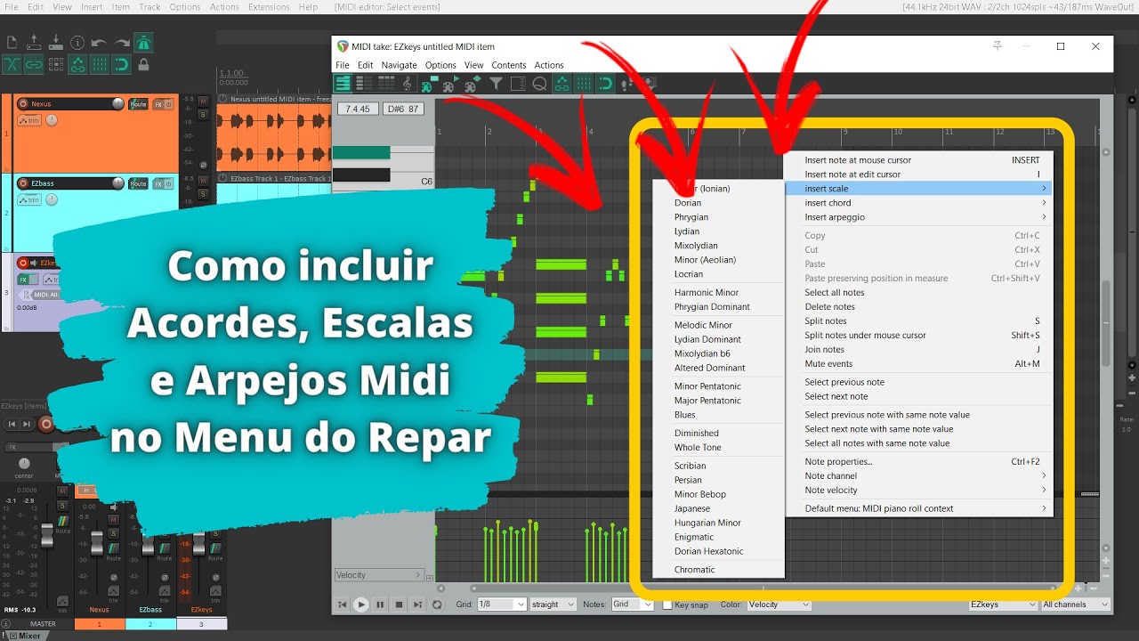 Como incluir Acordes, Escalas e Arpejos Midi através do menu do Reaper