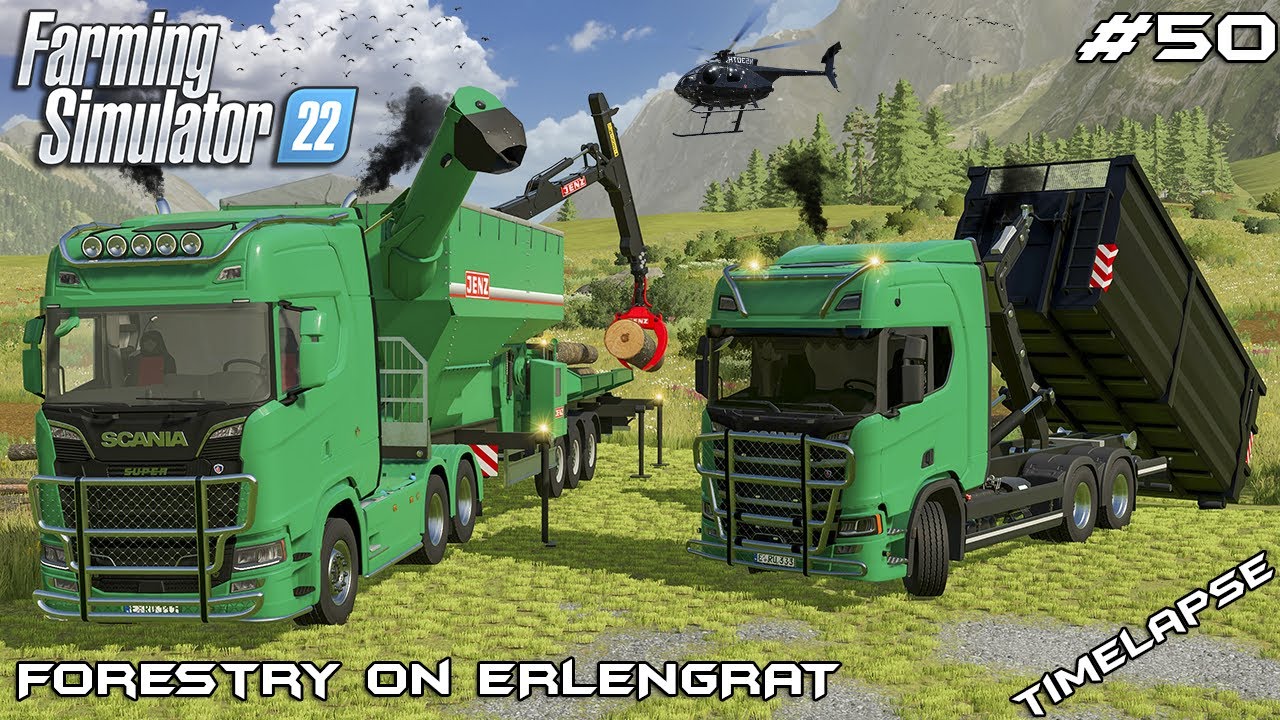 Изготовление щепы с помощью SCANIA и JENZ | Лесное хозяйство на ERLENGRAT | Farming Simulator 22 ...