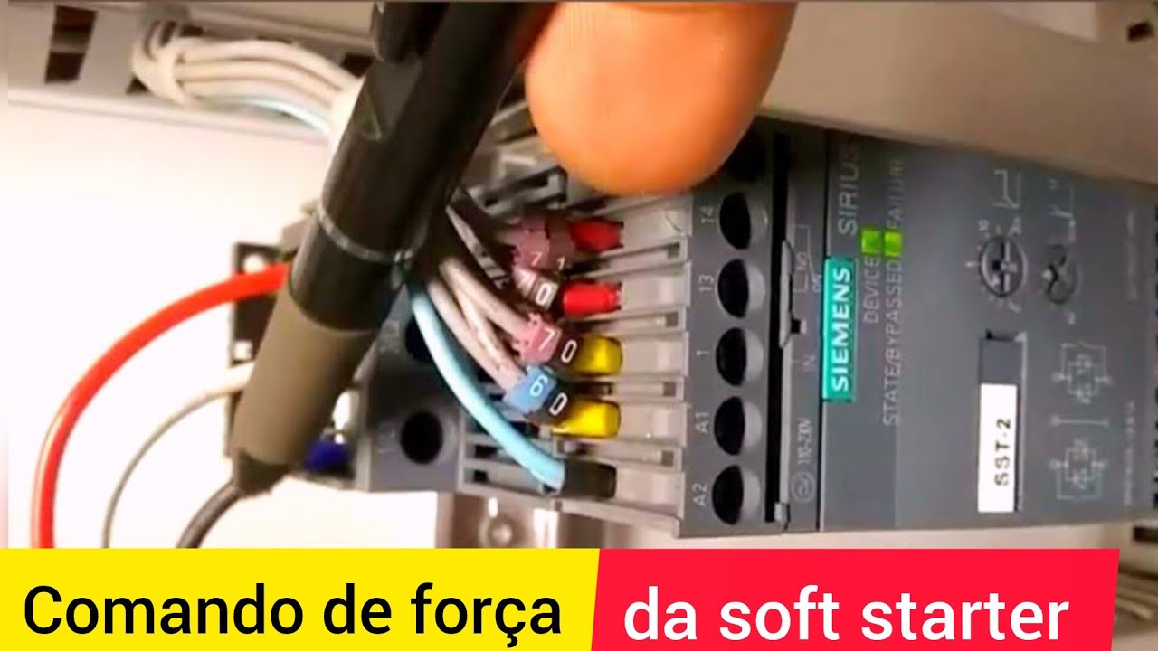 Como é feita a ligação do comando de força e comando elétrico da soft starter Sirius