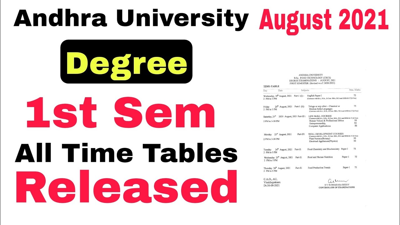 AU 1st sem Exam Time Tables Released Officially 2021 || all time Tables in one video || #AUExams2021