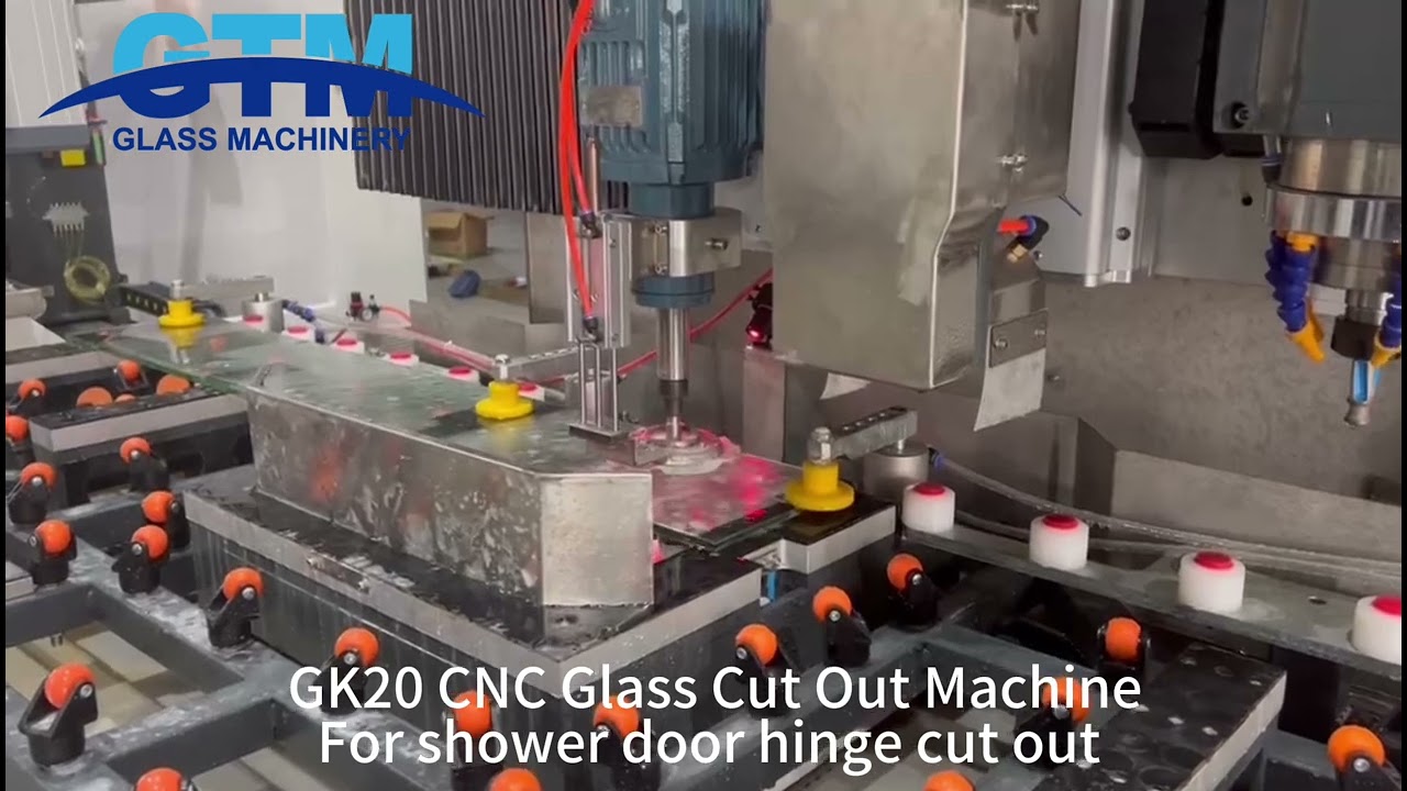 GK20 CNC Glass Cut Out Machine for whole piece of shower door hinge cut out.WhatsApp +8613924551532