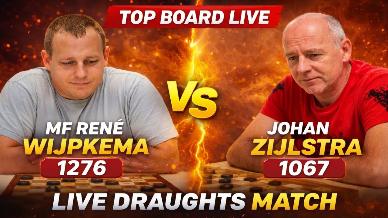 LIVE Draughts | Delfzijl vs Kantens | Board 1: MF René Wijpkema (1276) vs Johan Zijlstra (1067)