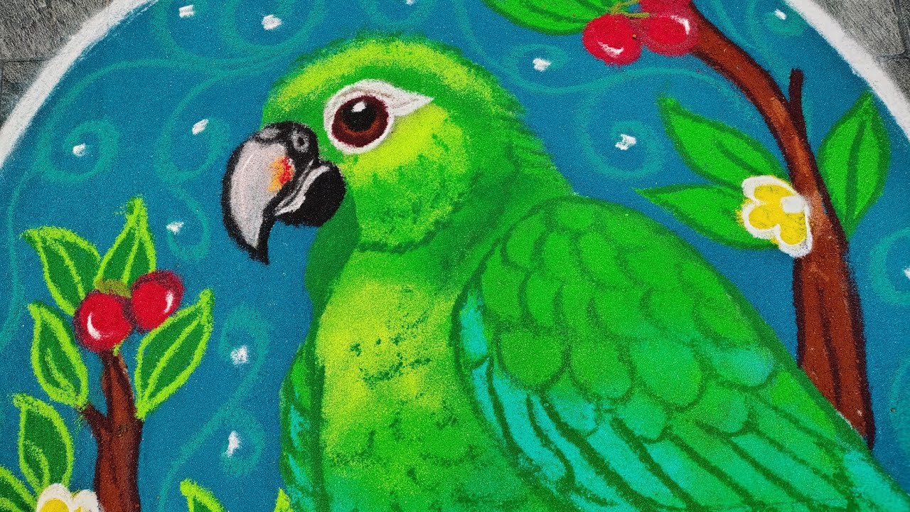 Pachakili 🦜🦜margazhi rangoli designs // colourful parrot rangoli // art rangoli // margazhi-11
