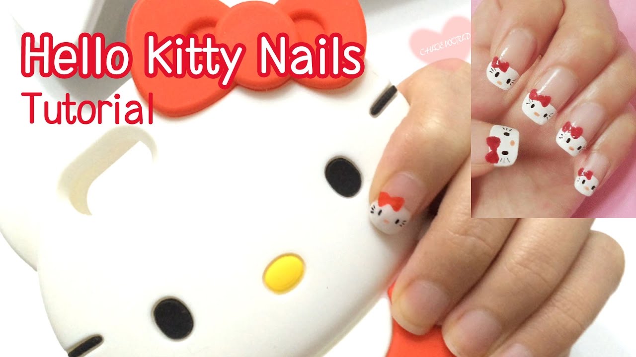 Hello Kitty Nails Tutorial ♥ Self Nail Arts,Gel Nail Art Tutorial