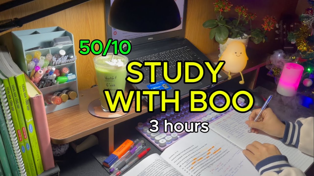 #141: 🌙 3 HOURS STUDY WITH ME 🧠 | Late Night | Pomodoro 50-10 | Real Time | Ambient Sound