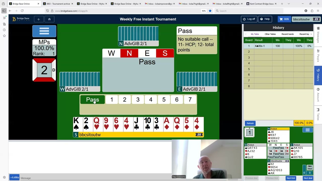 Over My Shoulder 213 BBO Weekly Free Instant Tournament