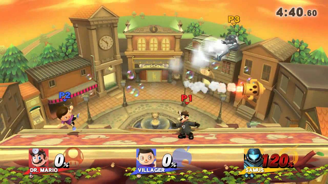 We Are Smash Free for all match Karnian (Villager) Pouch (Samus) Capt W (Dr Mario)