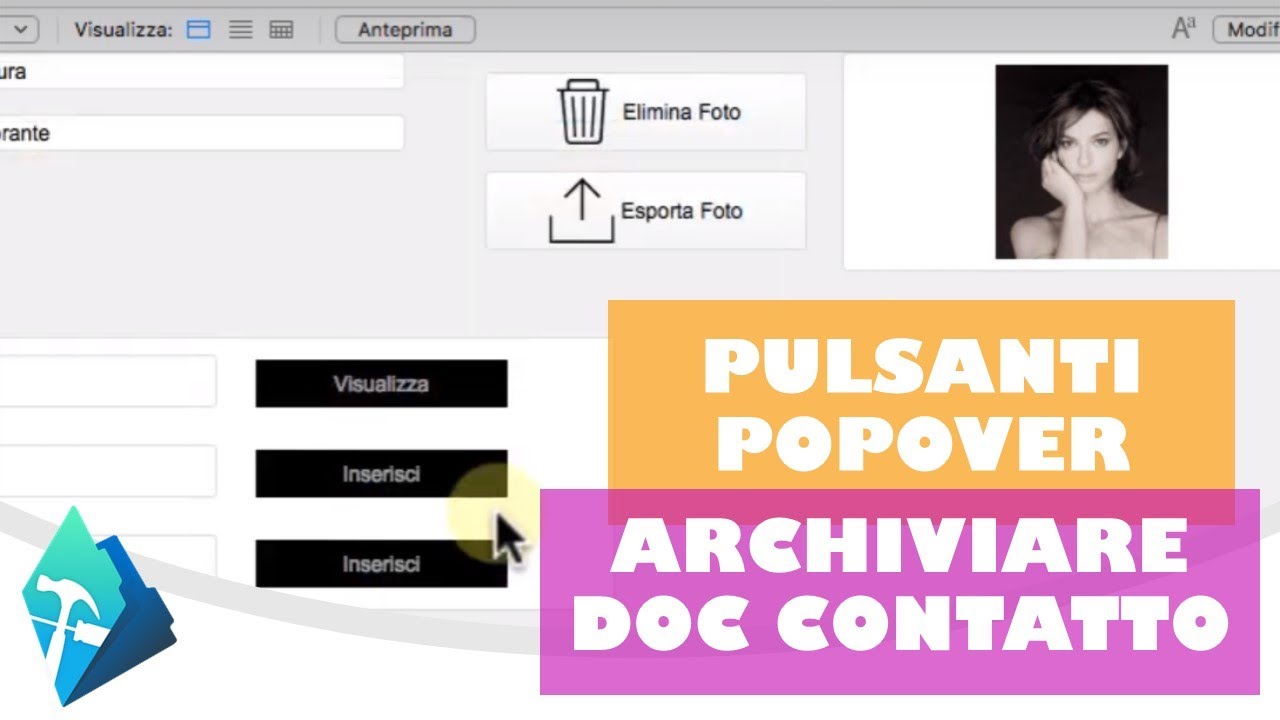 #14.3 Filemaker Pulsanti PopOver | Archiviare Doc per Contatto | Tipo campo Contenitore