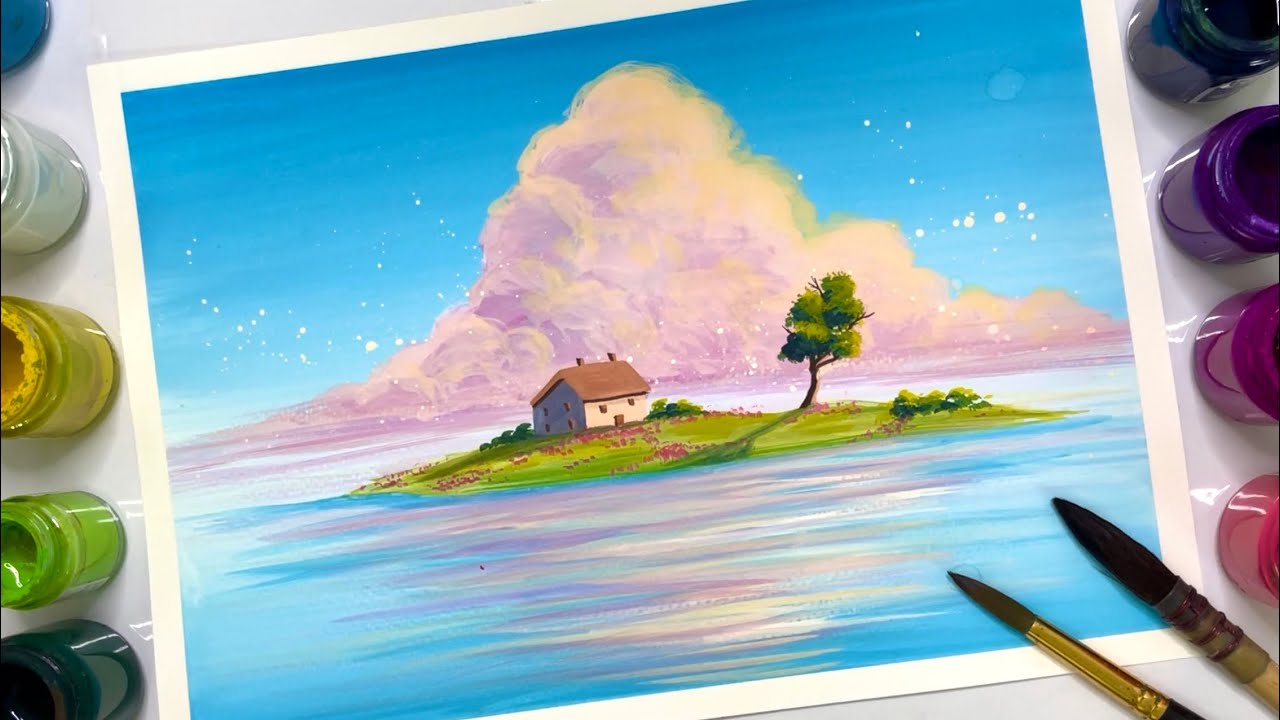 Ep.92 Remote Island - Easy  Painting | วาดภาพเกาะกลางน้ำ