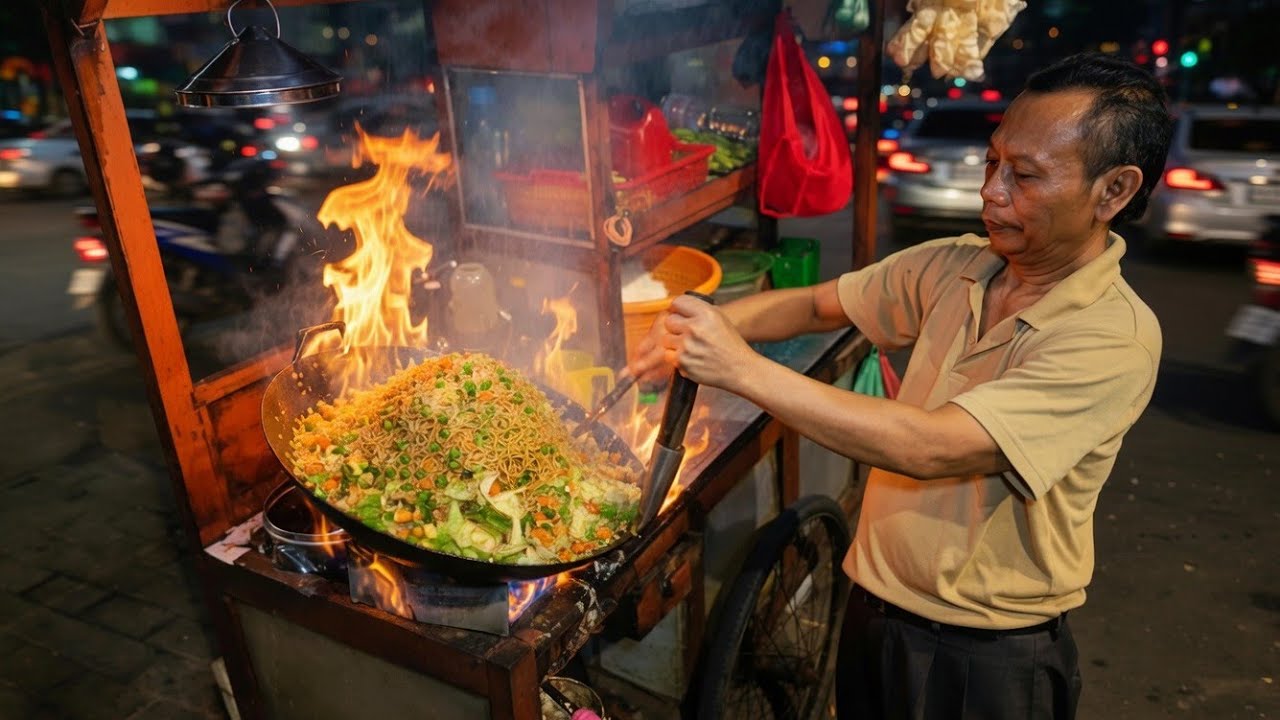 SAHUR NASI GORENG VIBE INDIA 🇮🇳! Berisik Banget, Makan Mepet Ban Truk Lewat di Tengah Perempatan! 