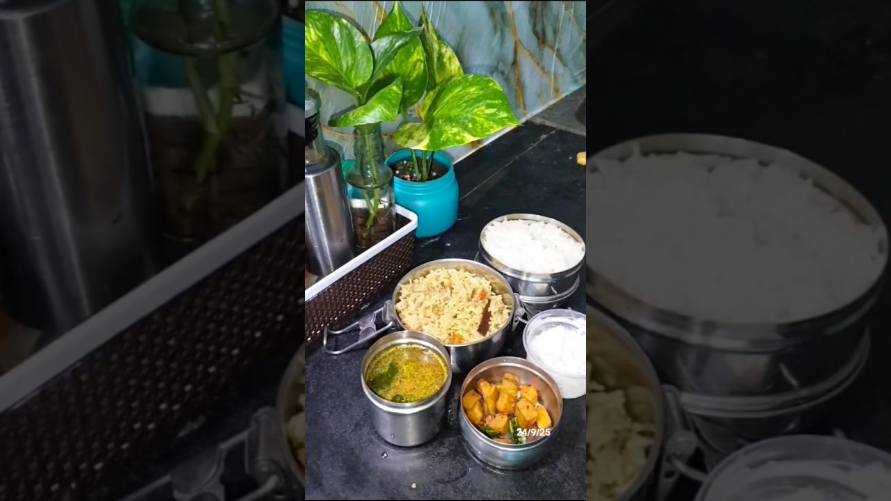 Quick Lunchbox Idea 💚 Mint Pulao, Rasam & Raw Banana Fry|