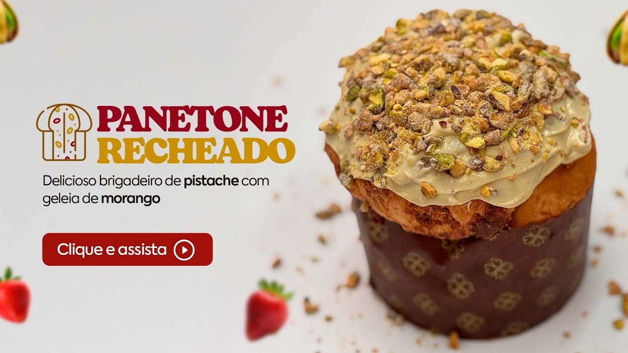 Panetone recheado com Brigadeiro de Pistache e Geleia de Morango