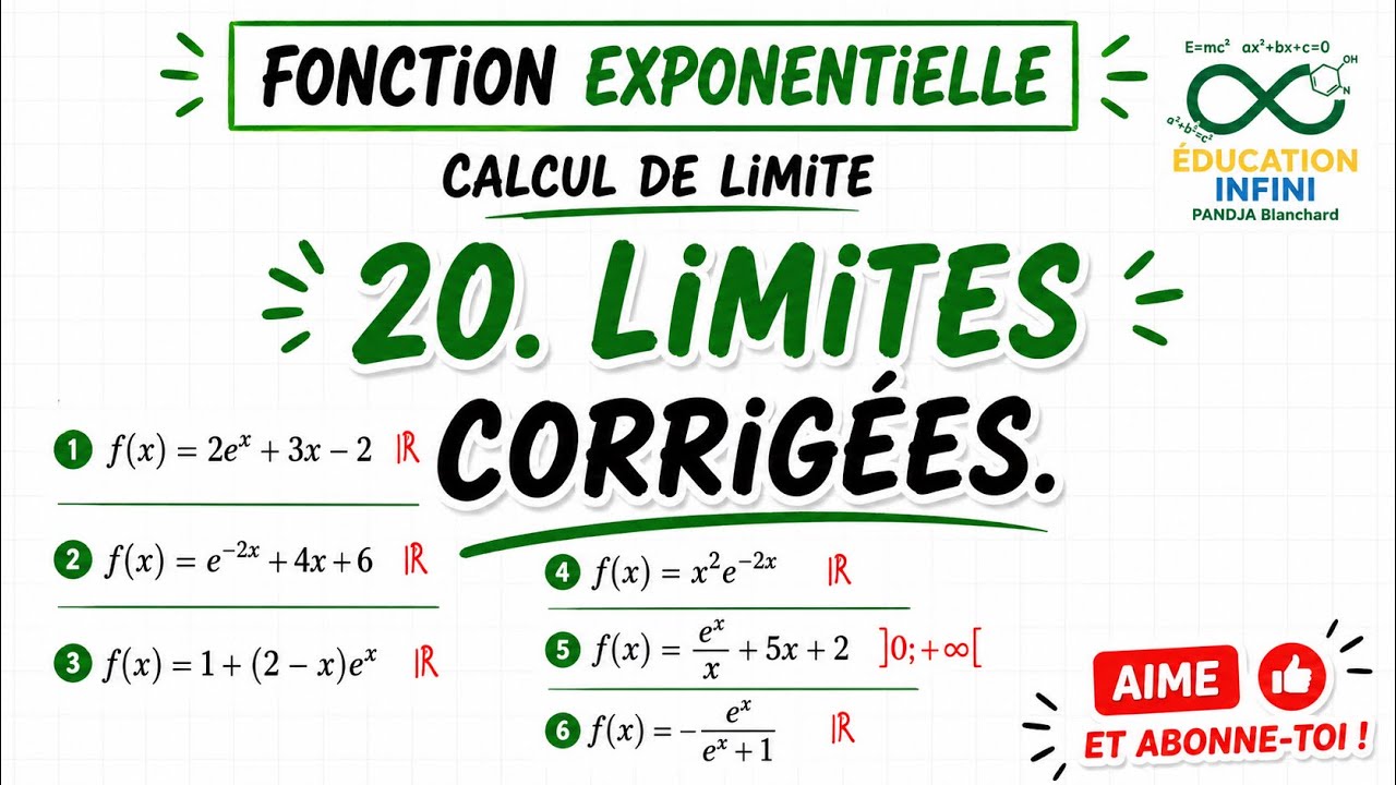 20 Limites sur les Exponentielles–Exercices Corrigés Pas à Pas | 20 Exponential Limits Solved 