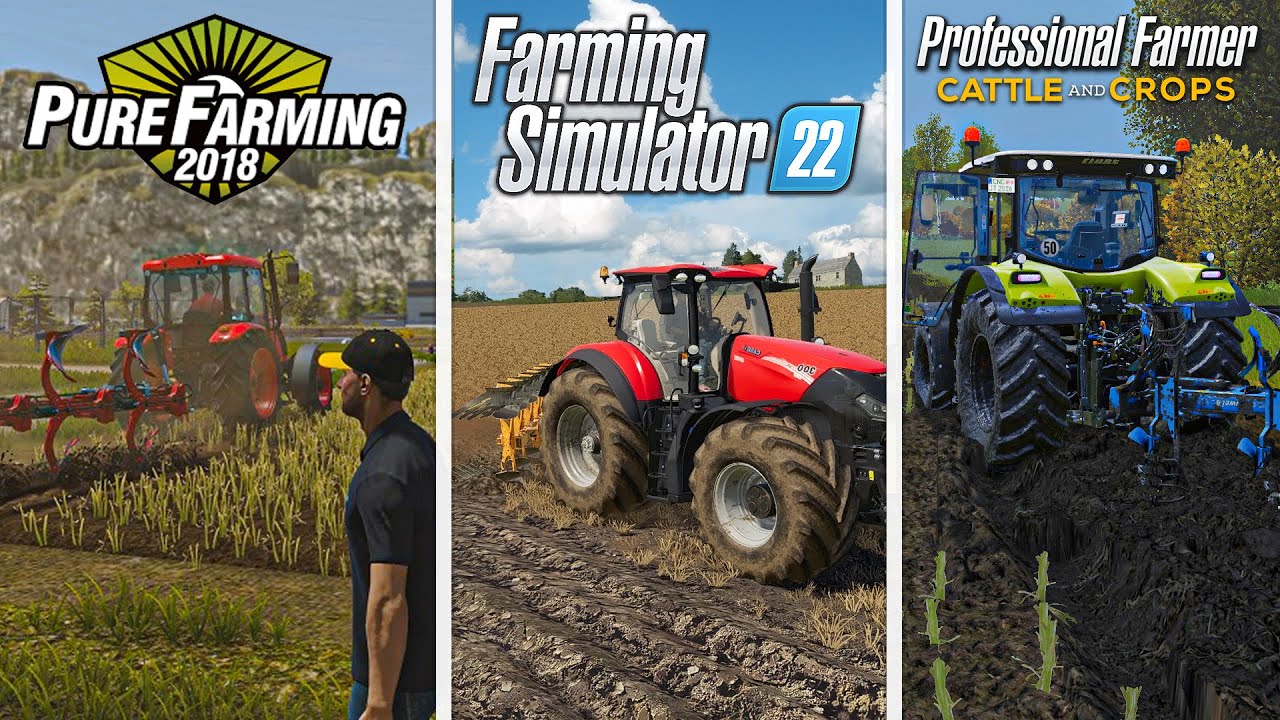 FS 22 VS Pure Farming 18 VS Cattle and Crops - Вспашка | Сравнение игрового процесса