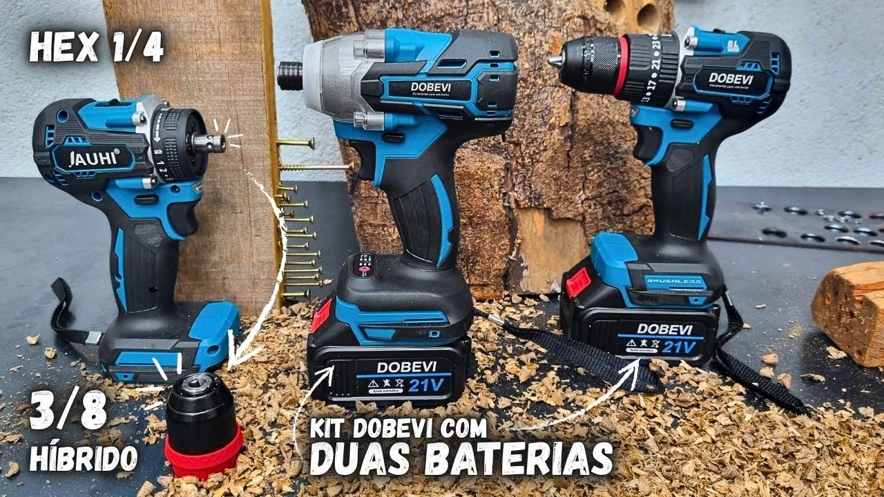 Kit Dobevi - Furadeira e Parafusadeira De Impacto + Furadeira Parafusadeira JAUHI | F21