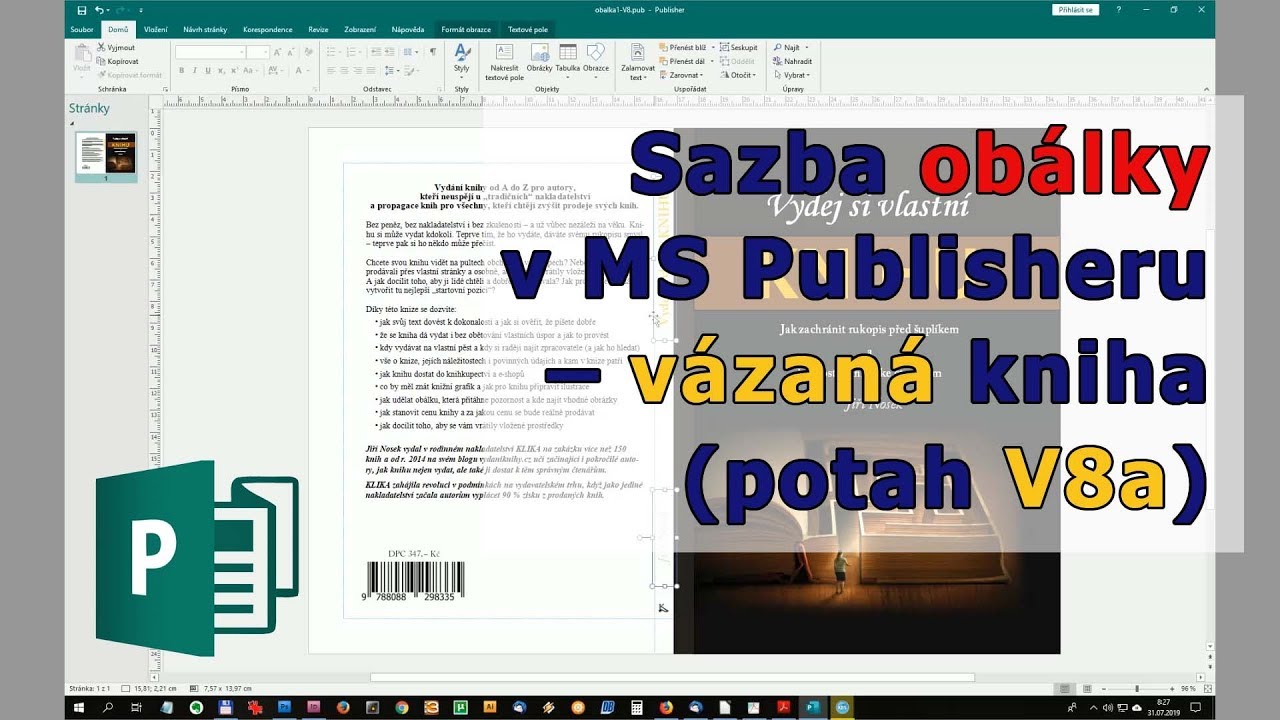 Sazba obálky v MS Publisheru – vázaná kniha (tvrdá vazba, V8a)