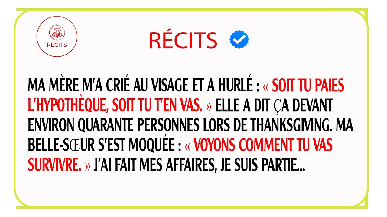 Ma mère m'humilie en public : je leur présente la facture de 68 500€ et je disparais à jamais.