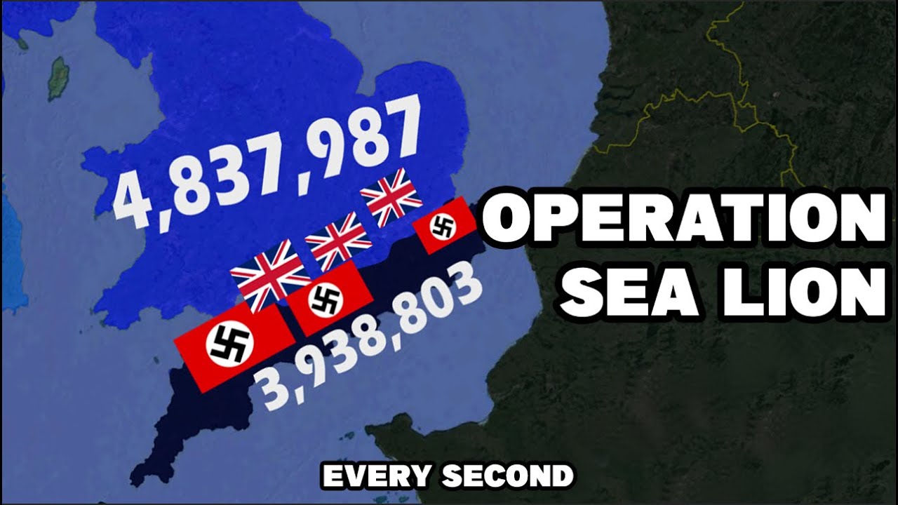 OPERATION SEA LION (EVERY SECOND) with army sizes (timelapse)