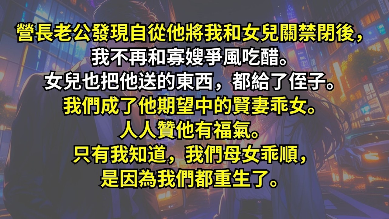 營長老公發現自從他將我和女兒關禁閉後，我不再和寡嫂爭風吃醋。女兒也把他送的東西，都給了侄子。我們成了他期望中的賢妻乖女。人人贊他有福氣。只有我知道，我們母女乖順，是因為我們都重生了。