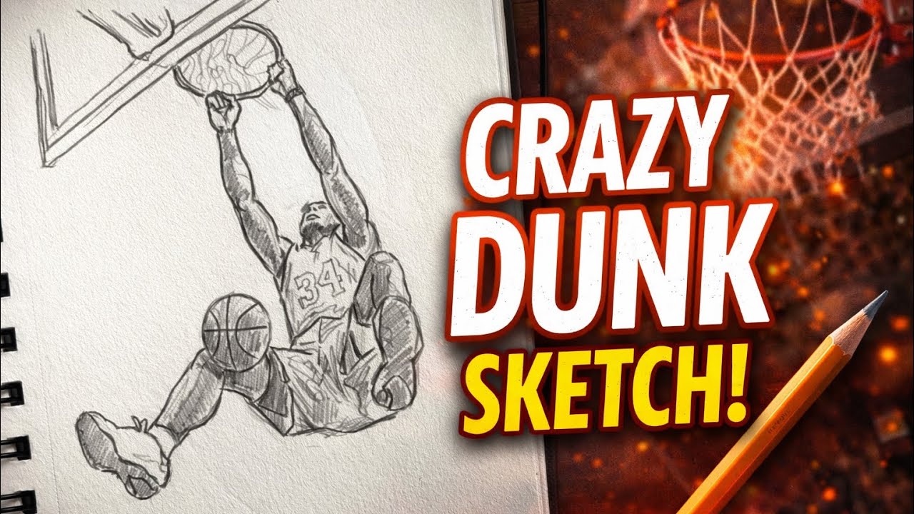 How to draw a basketball dunk | Powerful basketball dunk drawing