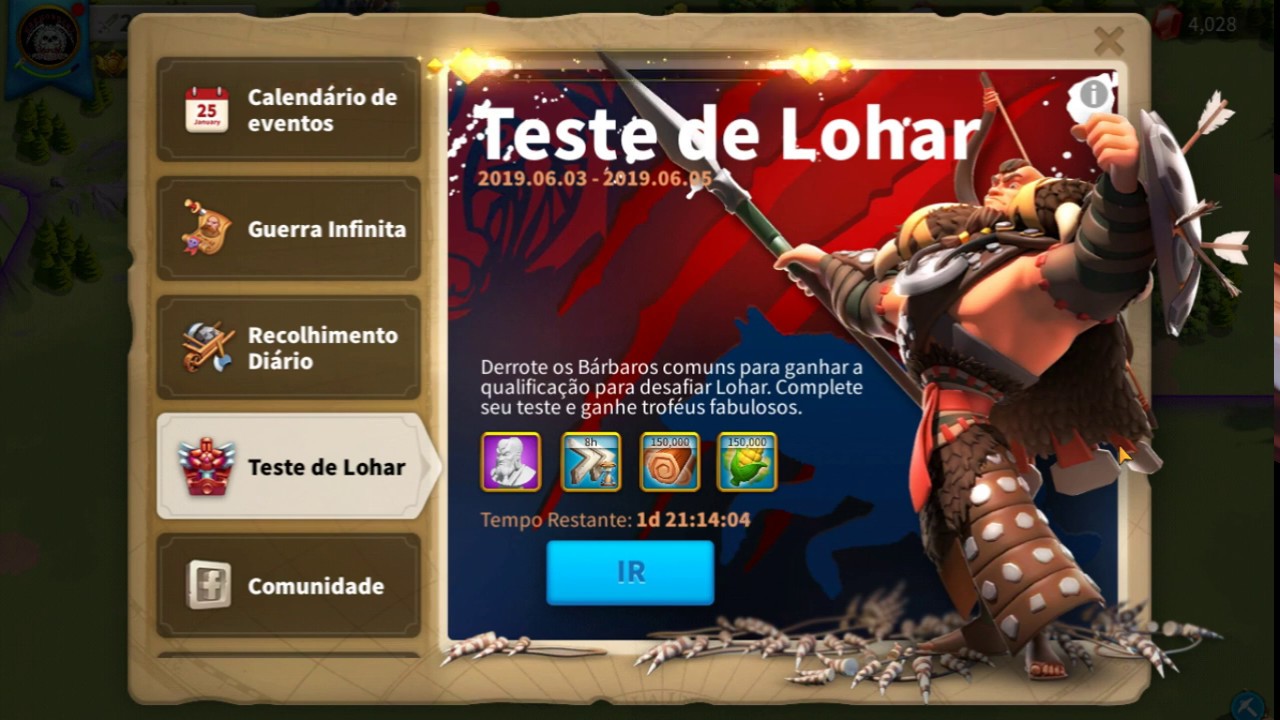 EVENTO: TESTE DO LOHAR - RISE OF KINGDOMS.